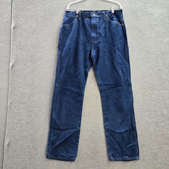 Wrangler Men Jeans 37x32 Blue Denim Cowboy Cut Straight Pockets High Rise 13MWZ - Picture 1 of 12